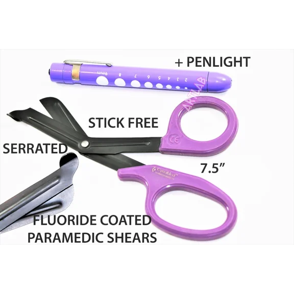 Serrated Fluoride Coated Bandage Utility Shears 7.5" With 1 Reusable Penlight