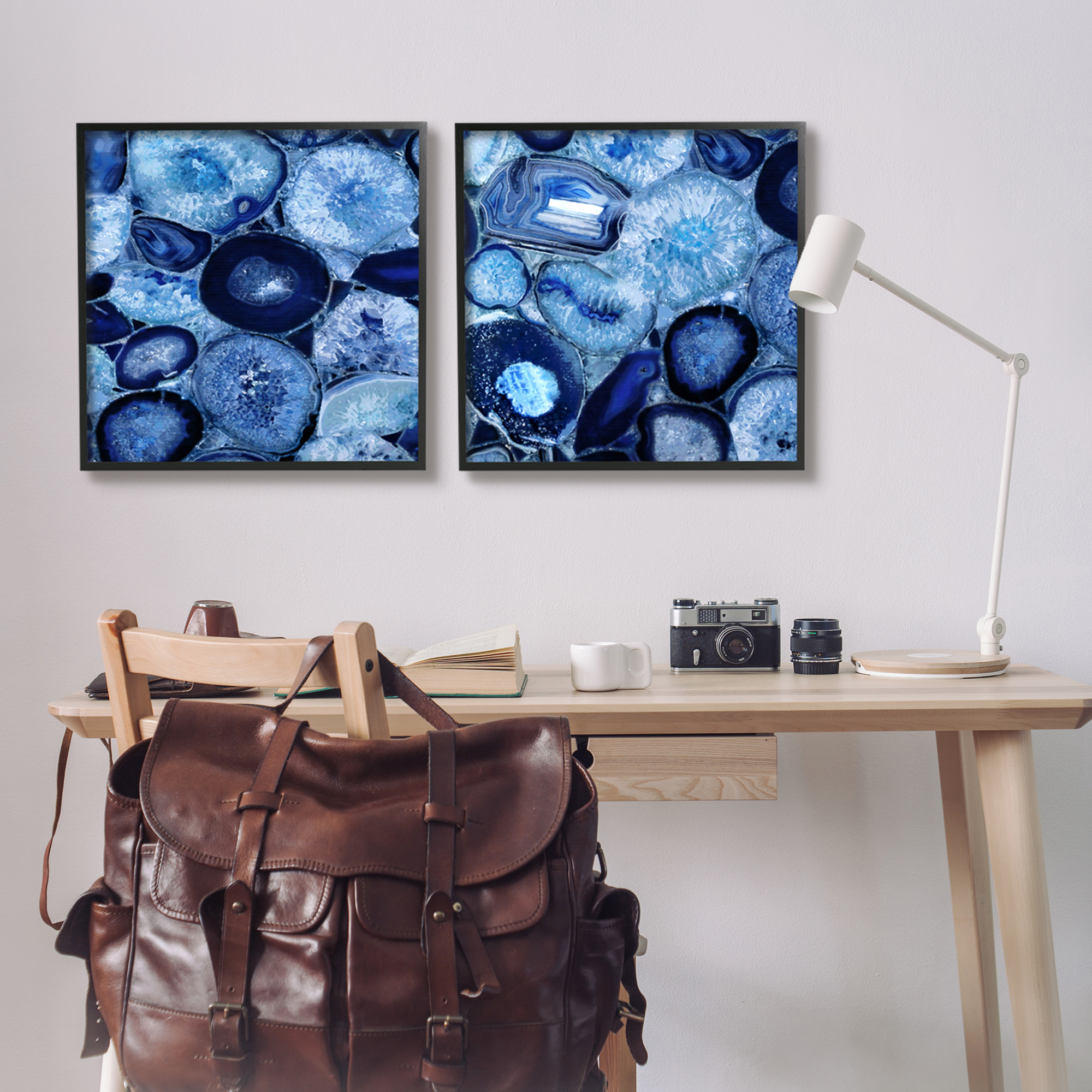 Stupell Contemporary Blue Agate Geodes Abstract Photography Black Framed Art Print Wall Art, Set of 2