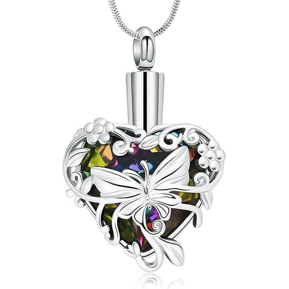 Butterfly & Heart Urn Necklaces for Ashes Urn Jewelry for Human Pet Heart Urn Necklace for Ashes for Women Men Memorial Lockets Ashes Pendant