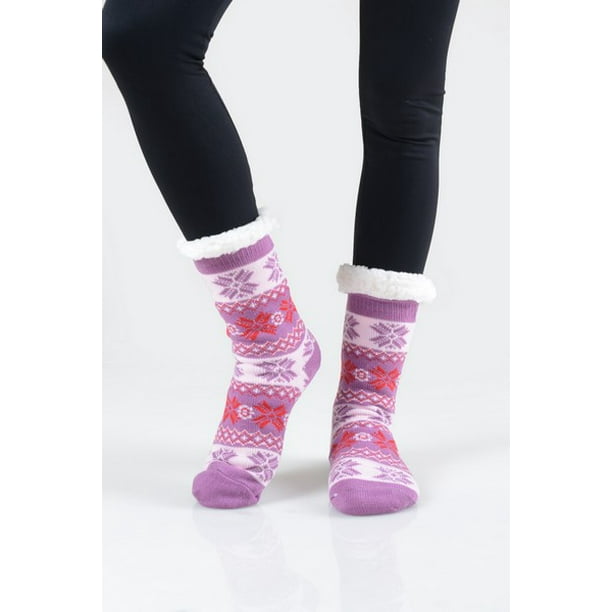 Women's Thick Knit Fuzzy Sherpa Lined Soft Slipper Socks Non Slip Skid