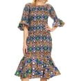 thumbnail image 4 of Sakkas Zarah Women's African Ankara Body-con Off shoulder Mermaid Pocket Dress - 48-Multi - Regular-MidLength, 4 of 5