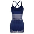 thumbnail image 2 of YiZYiF Womens Shiny Jazz Latin Dance Leotard Tassel Bodysuit Stage Shows Dancing Party Dress Navy Blue XXL, 2 of 6