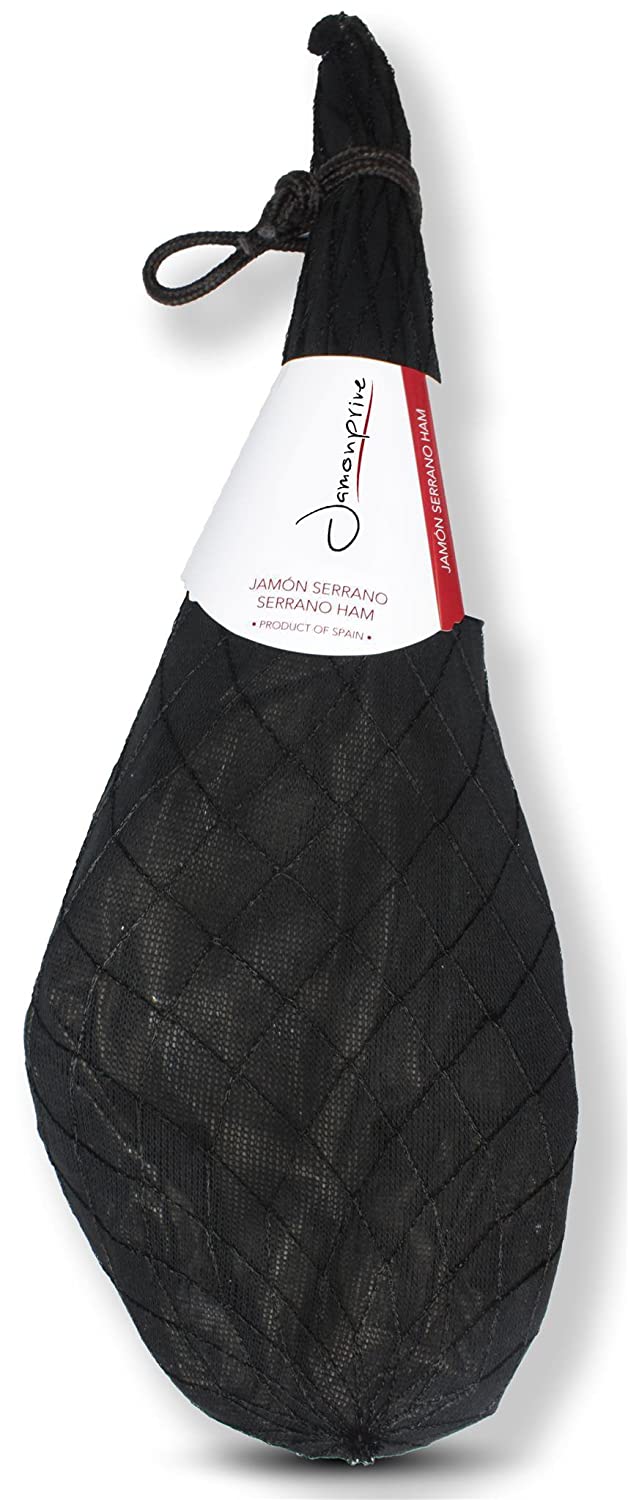 Jamonprive Serrano Ham Bone from Spain 14.7 - 17 lb + Ham Stand + Knife Cured Mediterranean Sea Salt