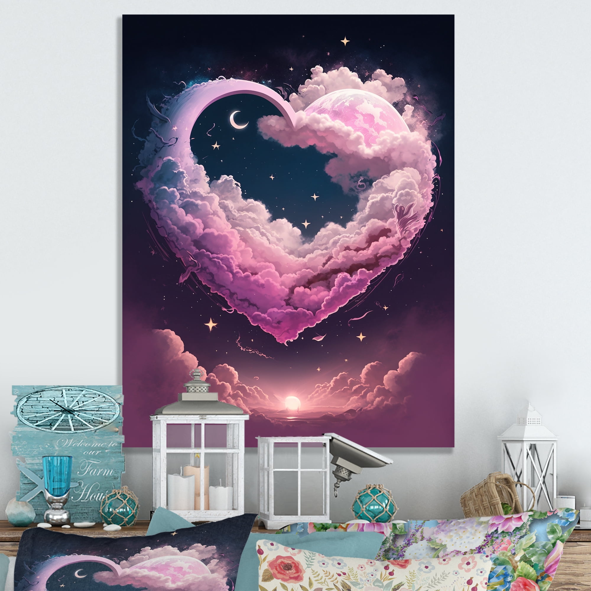 Designart Cotton Candy Cloud Heart II Canvas Wall Art
