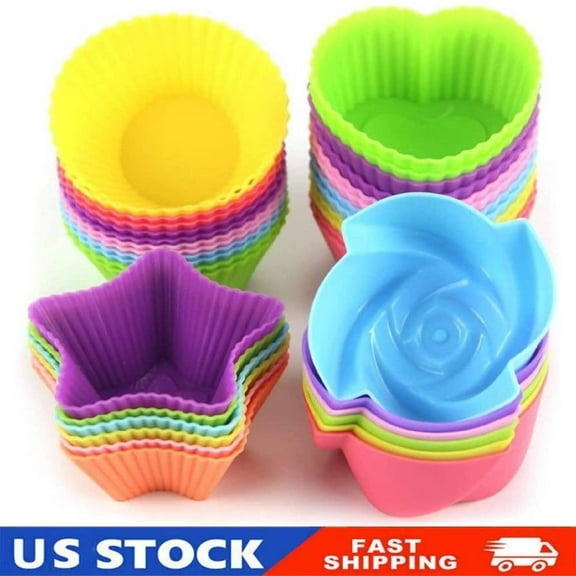 24PCS Silicone Cupcake Liners Reusable Baking Cups, 4 Shapes Pastry Muffin Molds