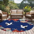 thumbnail image 4 of Round Rugs 7Ft, Blue Crane Round Area Rug Washable Indoor Throw Carpet, Vintage Red Teal Spring Floral Botanical Large Non Slip Circle Rug for Dining Room Playroom Home Decor Aesthetic, 4 of 8