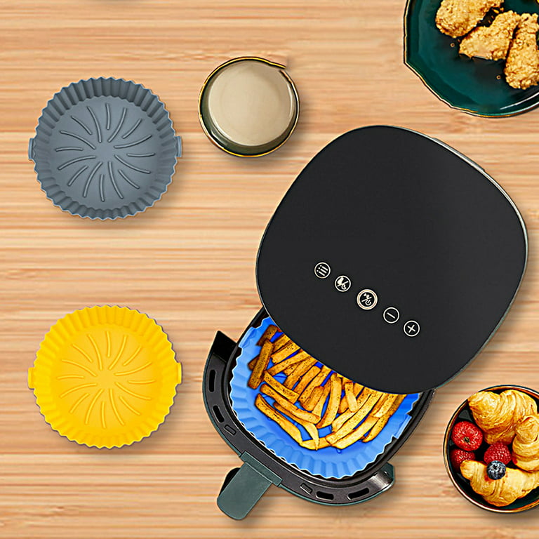 Evjurcn 2pcs Air Fryer Silicone Pot with Handle Reusable Air Fryer Liner Heat Resistant Air Fryer Silicone Basket 7.87 inch Round Baking Pan Air Fryer