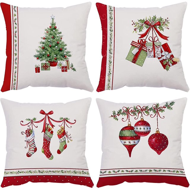 Juego de 4 fundas de almohada decorativas de Feliz Navidad, almohada de terciopelo navideña para vacaciones de invierno