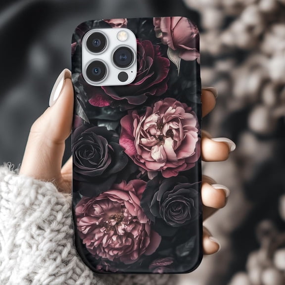 Elegant Dark Floral Black Burgundy Rose X1849 Phone Case Compatible with iPhone 17 16 15 14 13 12 11 Pro Max – Premium Protection