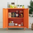 thumbnail image 2 of Small 2 Transparent Door Metal Storage Side Buffet Cabinet for Bed Room,Living Room,Entryway,Hallway,Home,Hotel,Office,Garage,Kitchen,1 Removable Shelf. (Metal Door, Orange), 2 of 13