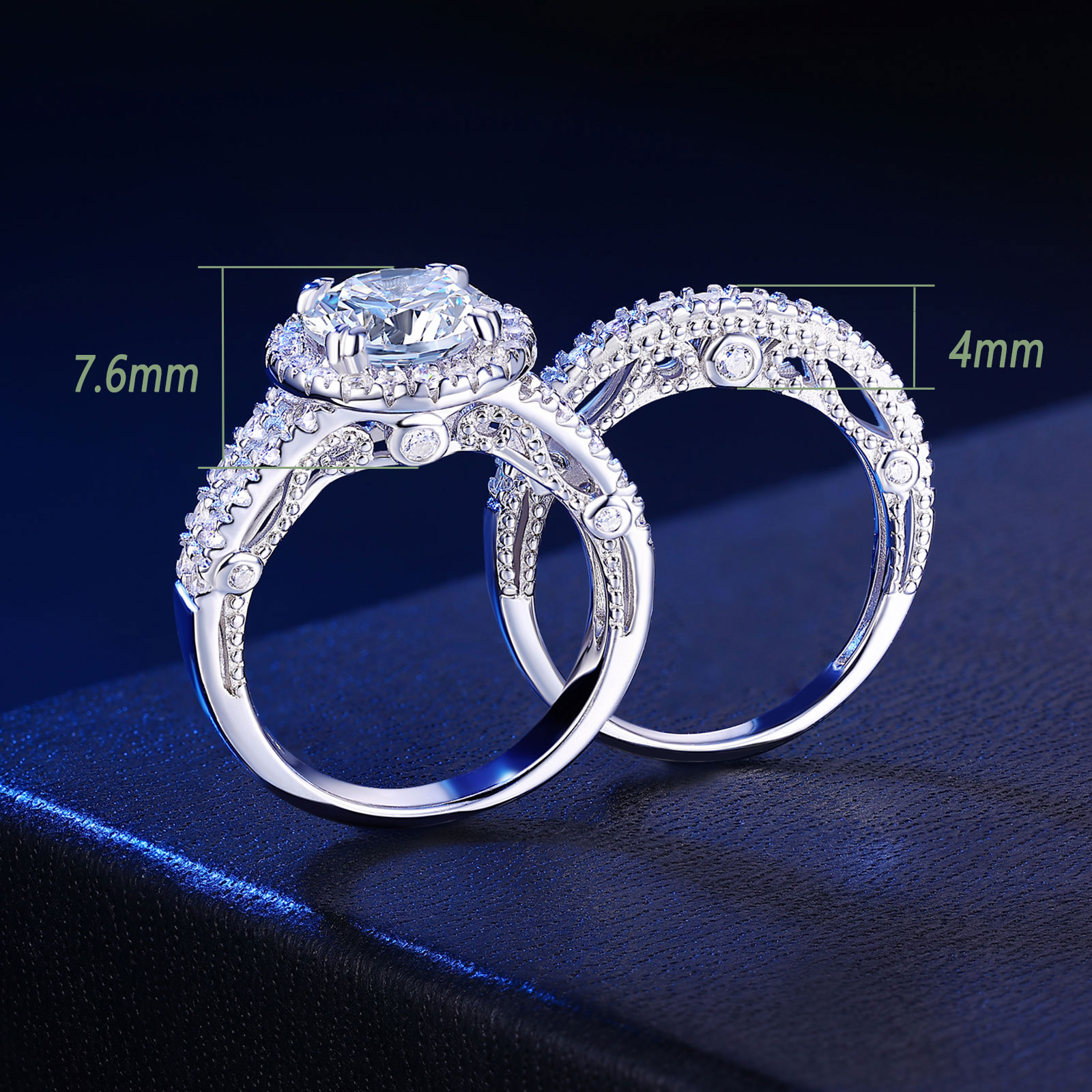 Wuziwen 2CT AAAAA CZ Blue & White Sterling Silver Wedding Engagement Ring Set – Sizeable