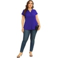 thumbnail image 2 of Daystry Women's Plus Size Button Down Short Sleeve Shirt Business Casual V Neck Tops Royal Blue-2X, 2 of 9