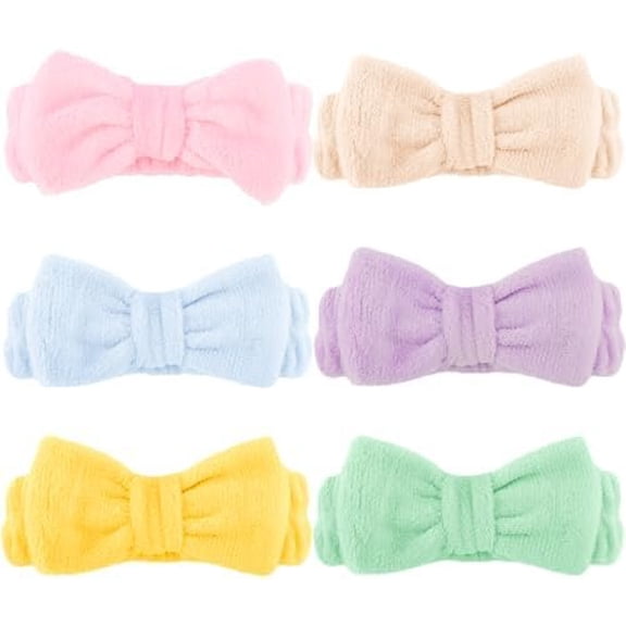 Headbands for Washing Makeup Headbands with Bow Laurel Hair Band Women Facial Band Wrist Towel Wraps For Shower Mask Blue Yellow Green, 6 Pack