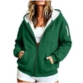 thumbnail image 2 of Hfnxid Women's Zip Up Hoodies Warm Fleece Jackets Solid Color Casual Sweatshirts Fall Winter Interior Hooded Jacket with Zip Pocket Green XXXXL, 2 of 10