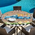 thumbnail image 6 of Black Plaid Easter Round Tablecloth, Fitted Table Cover with Elastic for 55"-60" Round Tables, Truck Spring Floral Bunny Animals Wooden Table Cloth Outdoor Indoor Dinning Party Waterproof Tablecloths, 6 of 7