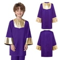 thumbnail image 3 of Hansber Kids Boys Praise Dance Top Long Sleeve Metallic Back Zipper Choir Church Worship Dance Stage Performance Tunic Top Purple 16, 3 of 6