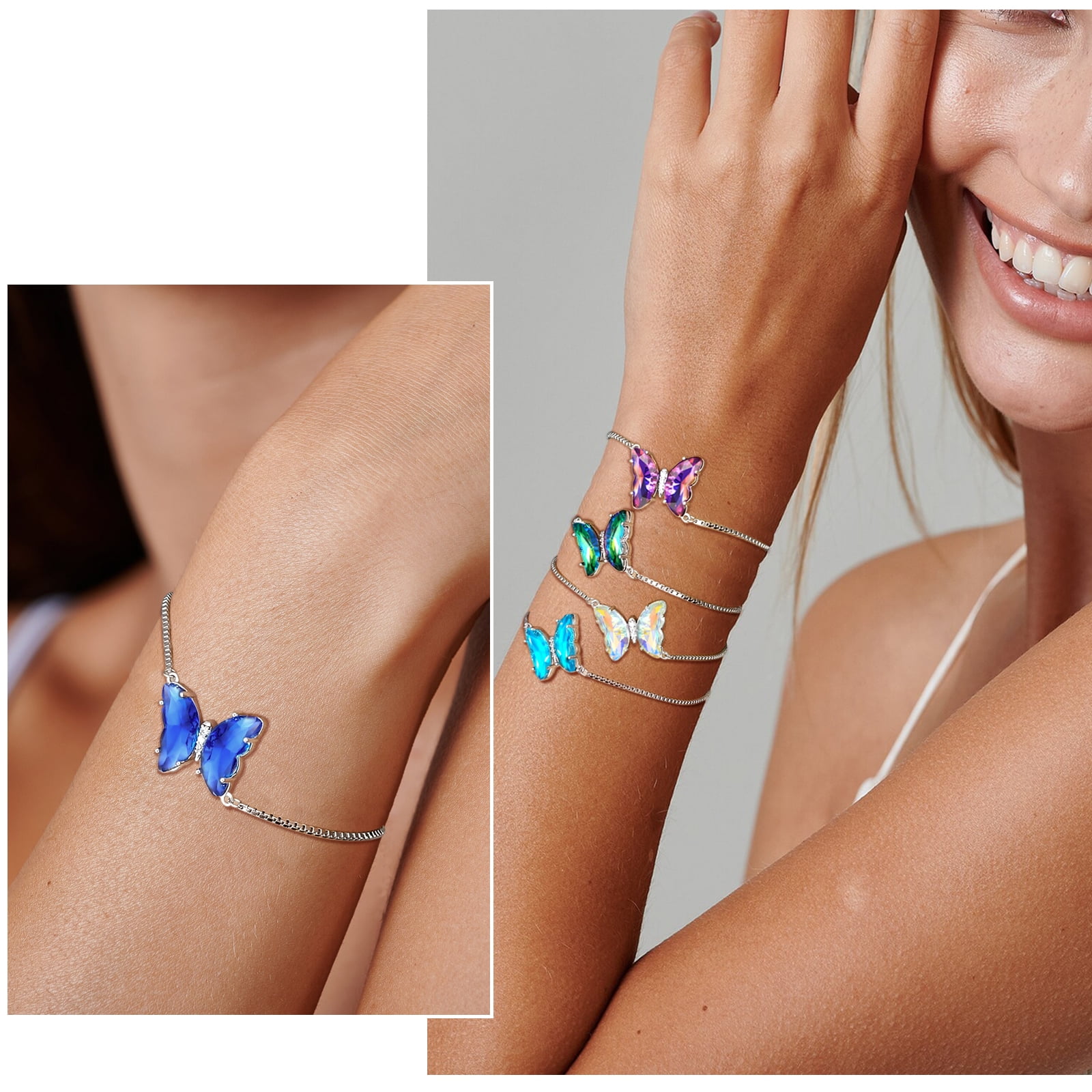 925 Sterling Silver Green Butterfly Bracelet Emerald May Birthstone Bracelets Jewelry Crystal Women Birthday Mother's Day Gifts Juwaliy