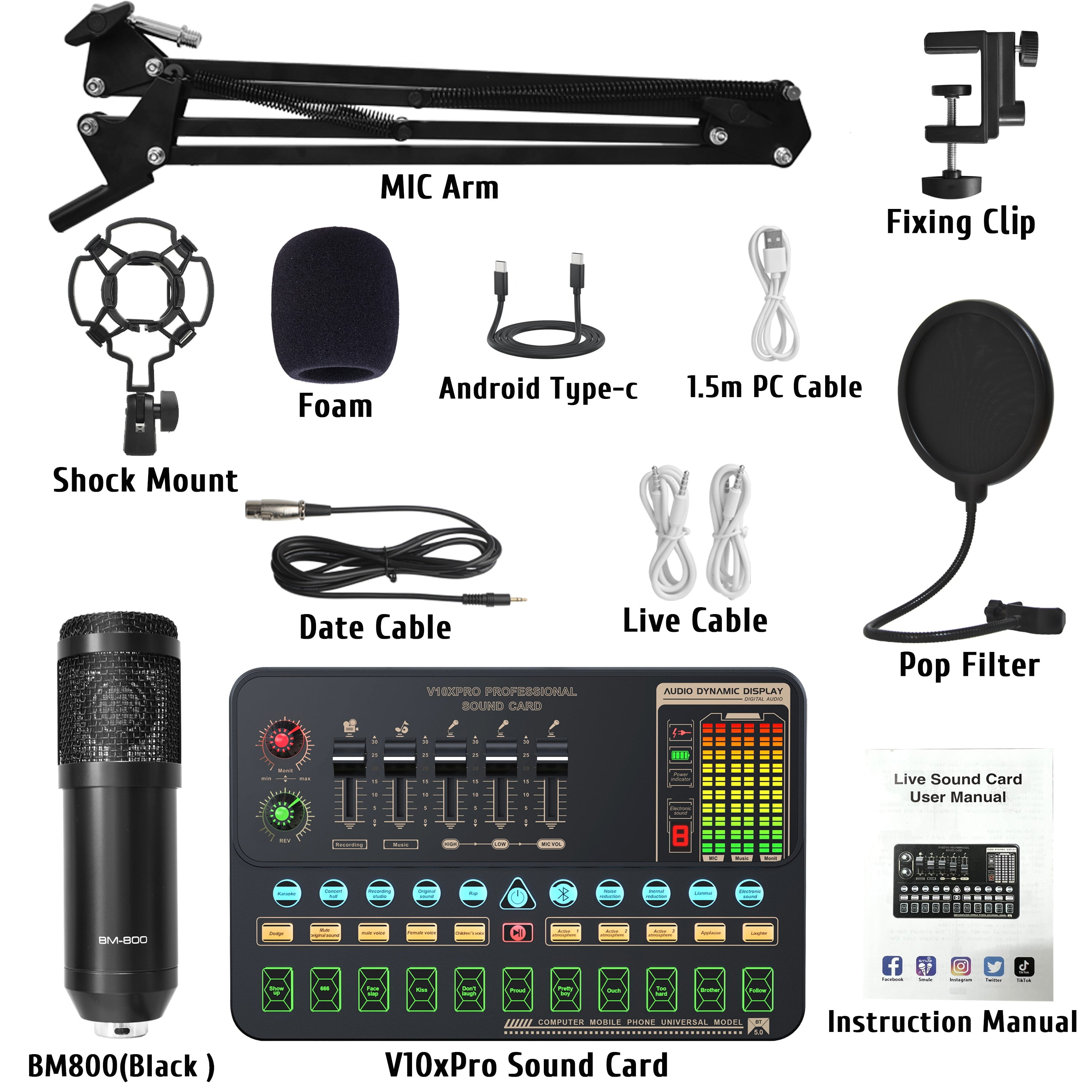 BM800 Microphone Kits V10 Live Sound Card with Adjustable
