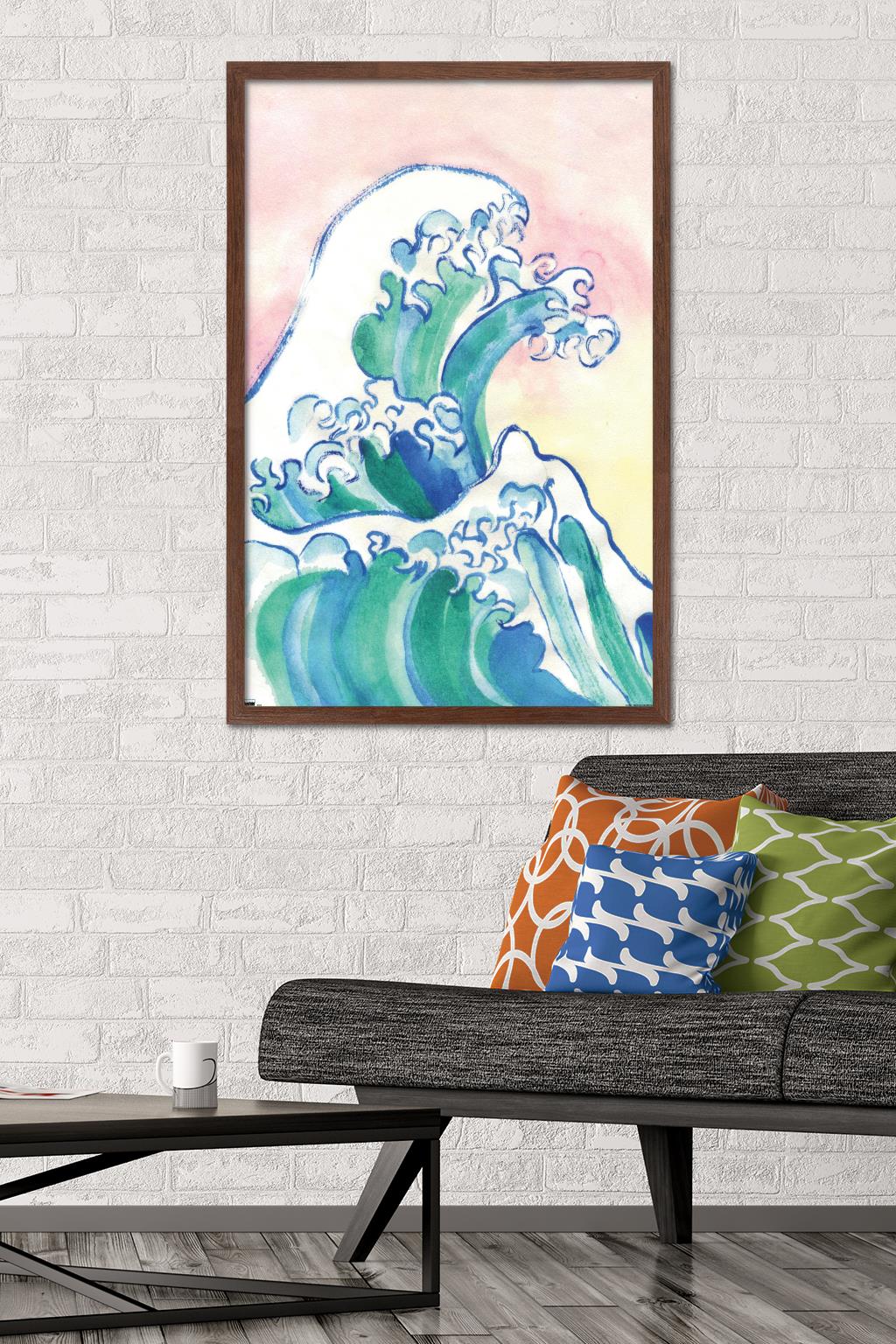 Watercolor Waves Wall Poster, 22.375" x 34" Framed
