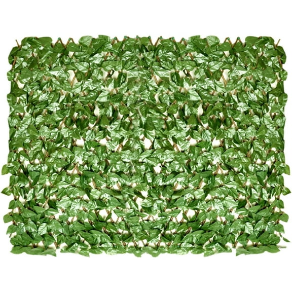 Expandable Fence Privacy Screen, Stretchable Artificial Faux Laurel Hedge Green Leaves Wall Fencing Panel Heavy Duty for Balcony Patio Outdoor, Décor Single Sided 15" x 48" 4pcs