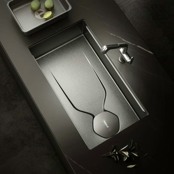 HIGOLD LS1.O PRO 30 Inch Undermount Stainless Steel Kitchen Sink With Stone Texture, Matt Black