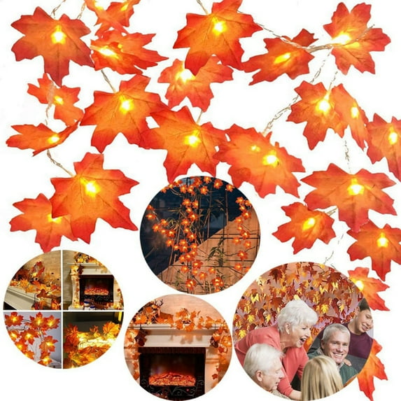 Brand Clearance! Maple Fall String Lights 10/20/30/50 LEDs Waterproof Thanksgiving Artificial Fall Garland for Indoor Home Outdoor Decor