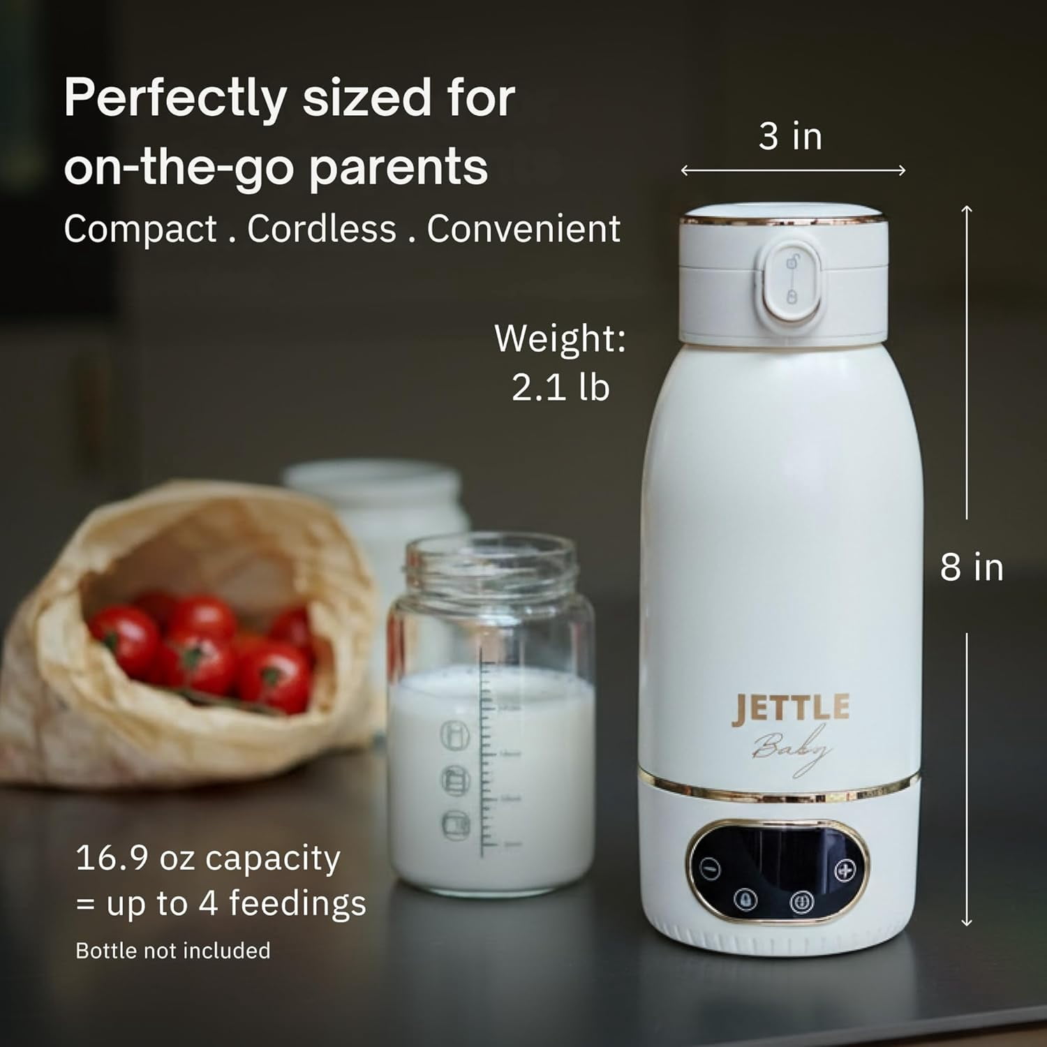 Portable Baby Bottle Warmer 500ml - Baby-Safe Travel - Cordless Rechargeable Formula & Breast Milk Warmer with LED Temperature Control