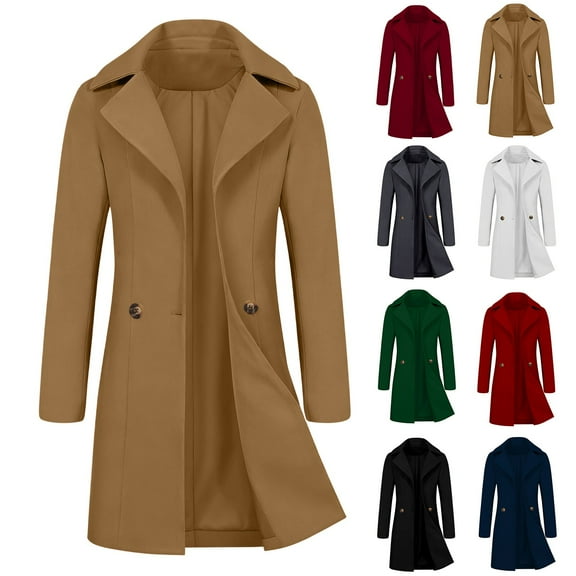 jtjvou Women's Plus Size Wool Dress Coat Double Breasted Pea Coats Long Trench Coat Black L