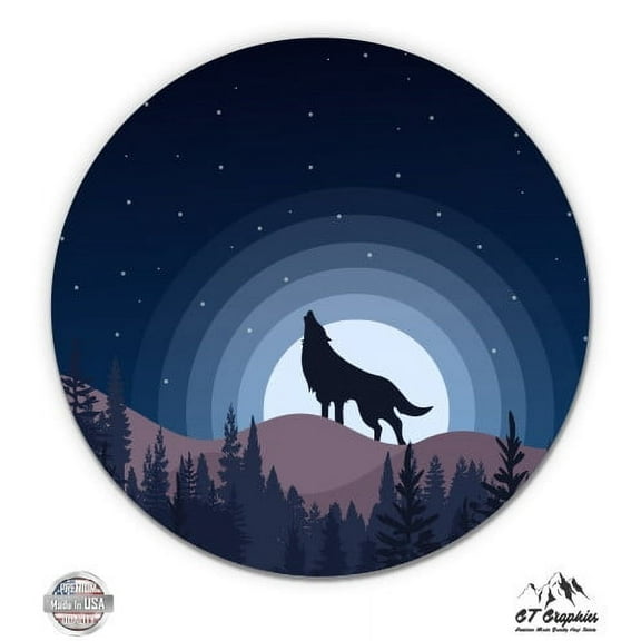Wolf Howling Night Sky - 3" Vinyl Sticker - For Car Laptop I-Pad Phone Helmet Hard Hat - Waterproof Decal
