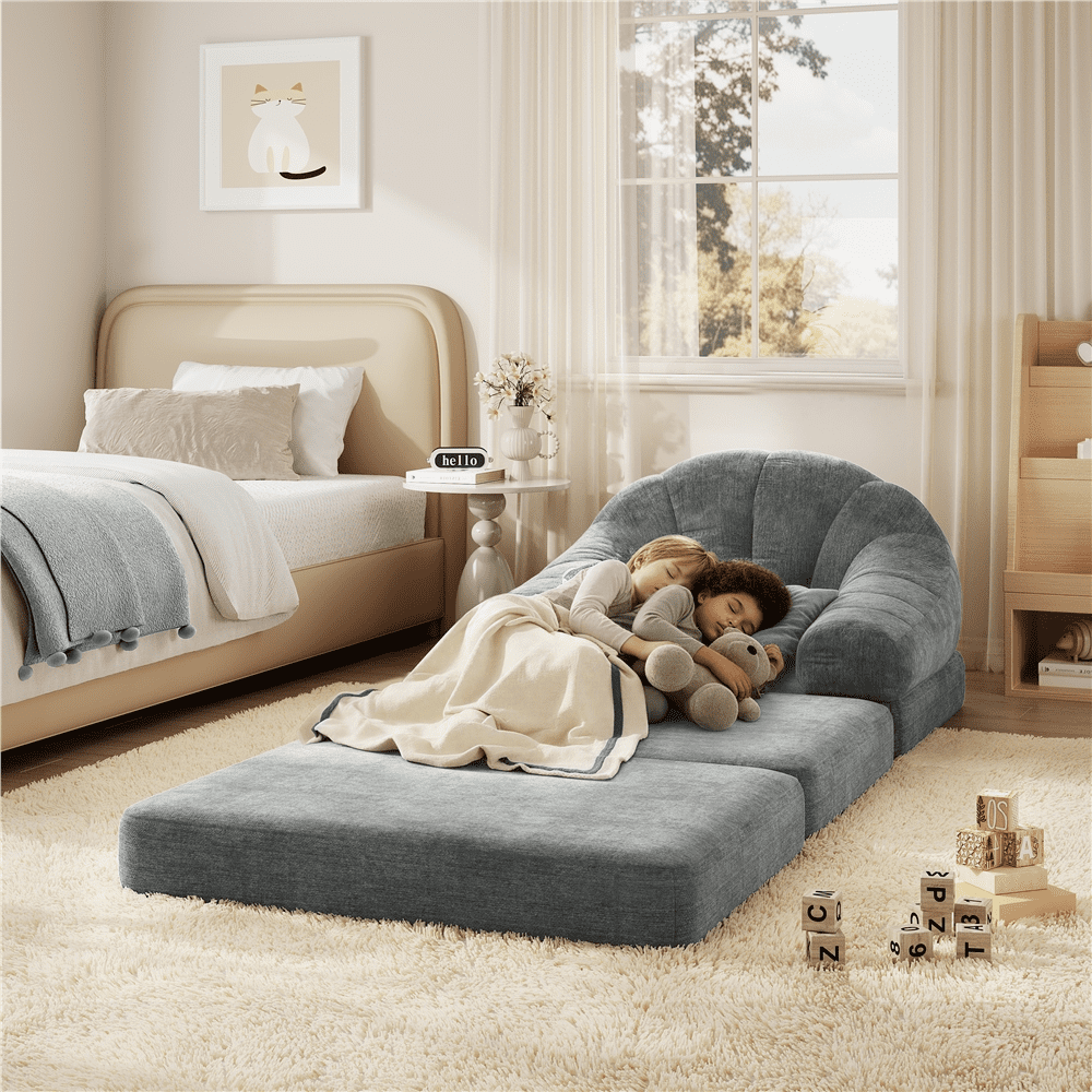 Renwick 2-in-1 Convertible Sofa  Bed Folding Sleep Chair Bed Chenille Sofa with Armrests  for Living Room and Bedroom, Gray