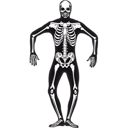 Smiffys 24618S Black Skeleton Second Skin Costume with Concealed Fly & Under Chin Opening GID - Small