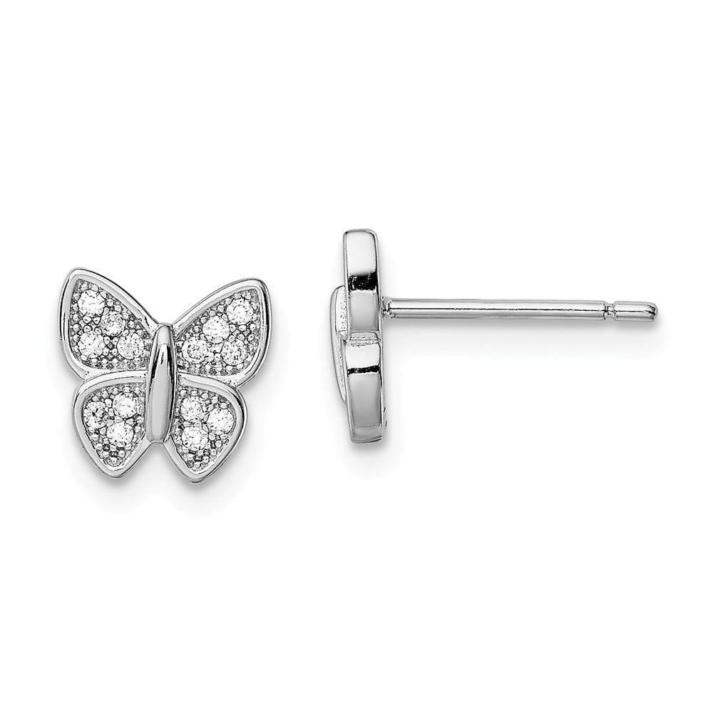 Sterling Silver 8 ct  CZ Cubic Zirconia Stud Earrings 10MM Butterfly Back