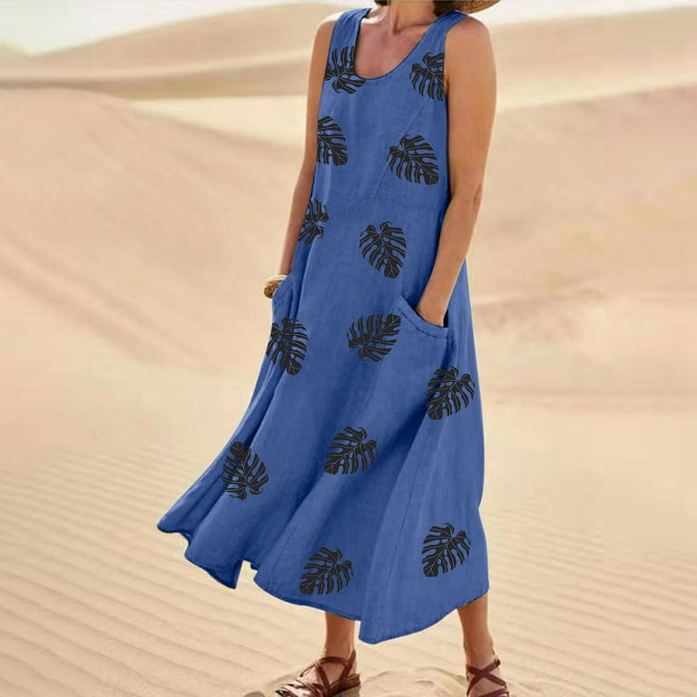 Susanny Peasant Dress Flowy Sleeveless Womens T Shirt Dresses Maxi Floral Tank Long Dresses for Women Casual Cotton Linen Boho Womens Sundresses Plus