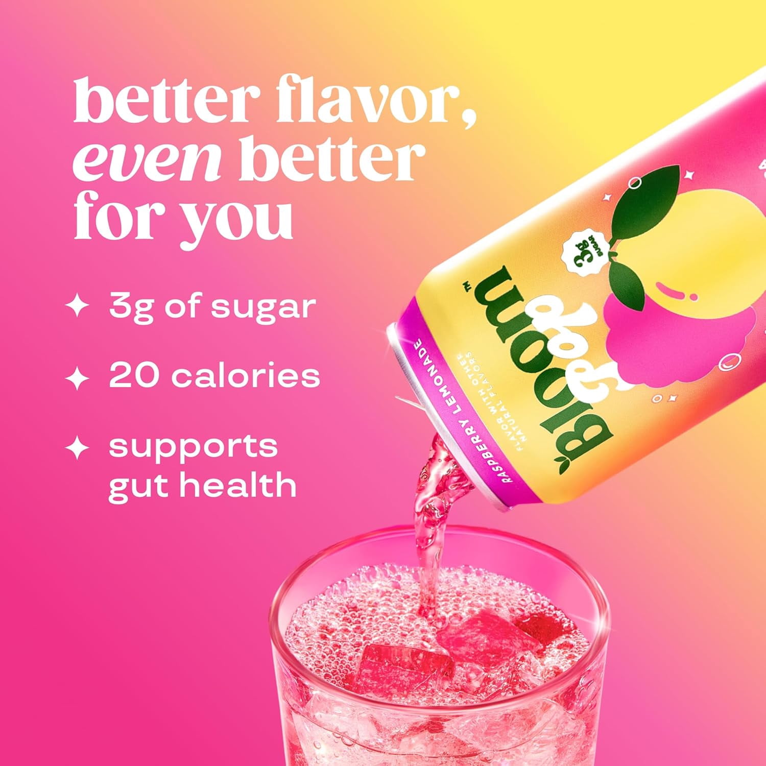 Bloom Pop Prebiotic Soda, Raspberry Lemon, 12-Pack, 12oz Cans