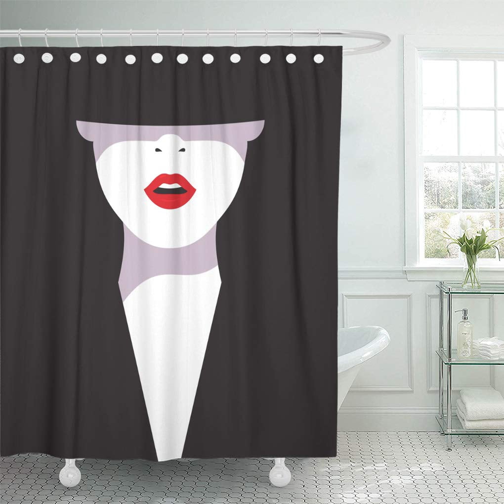 Cynlon Classy High Cartoon Glamorous Woman Red Lips On Bathroom Decor Bath Shower Curtain 60x72 Inch Walmart Com Walmart Com