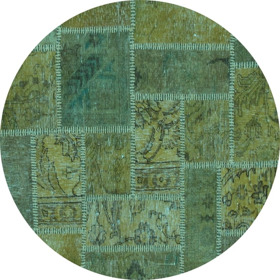 Ahgly Company Indoor Round Patchwork Light Blue Transitional Area Rugs, 6' Round