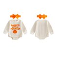 thumbnail image 5 of RMGVDSD Baby Girl Halloween Outfit Daddy's Little Pumpkin Embroidery Bubble Rompe Long Sleeve Bodysuit with Headband 3-6 Months, 5 of 6