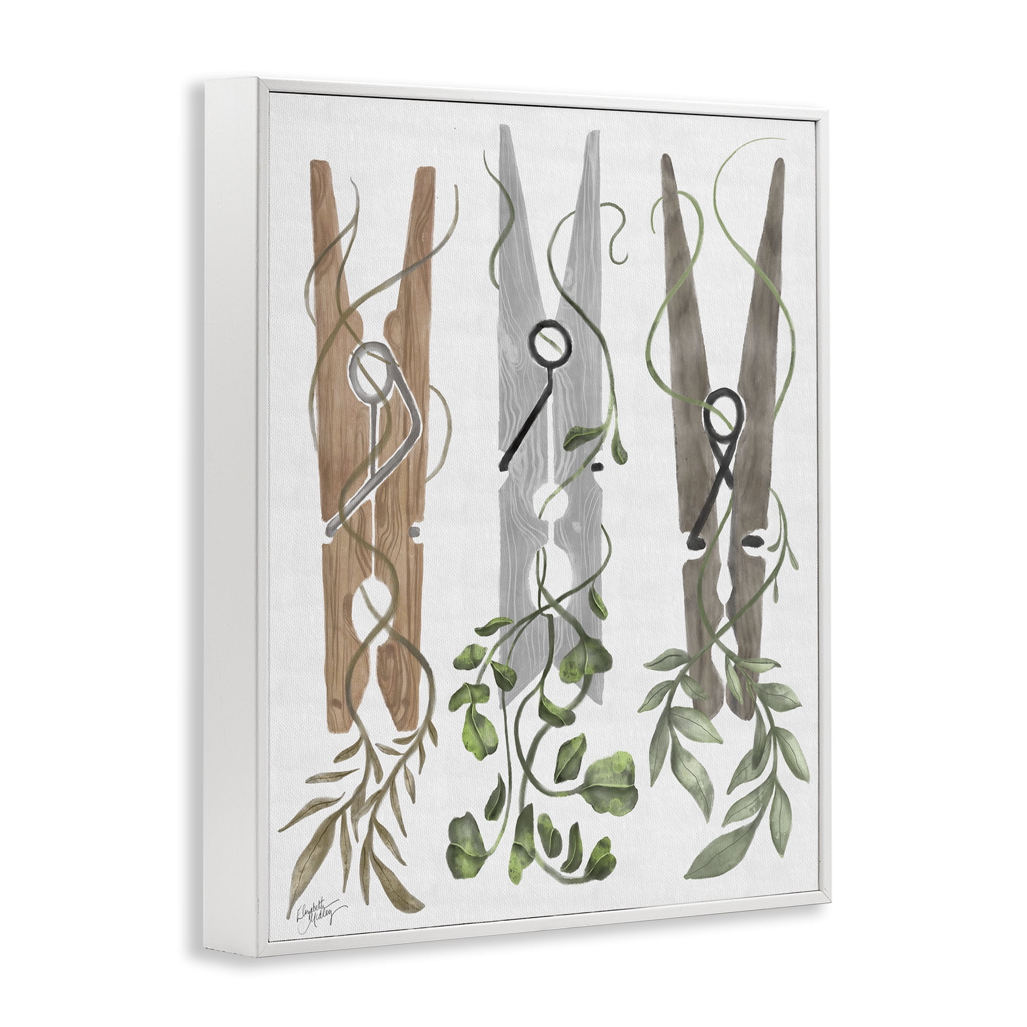 Stupell Industries Ivy Wrapped Clothespins White Framed Giclee Art, design by Elizabeth Medley