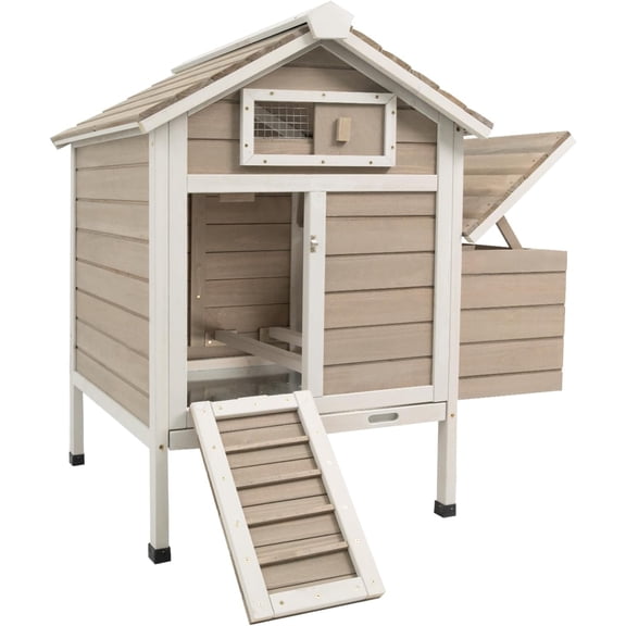 Chicken Coop Chicken House Outdoor with Removable Trays, Wooden Rabbit Hutch Poultry Cage with Nesting Box, Indoor Hen House Chicken Cage with Ramp for Garden Backyard (32"L x 23.6"W x 36.6"H)