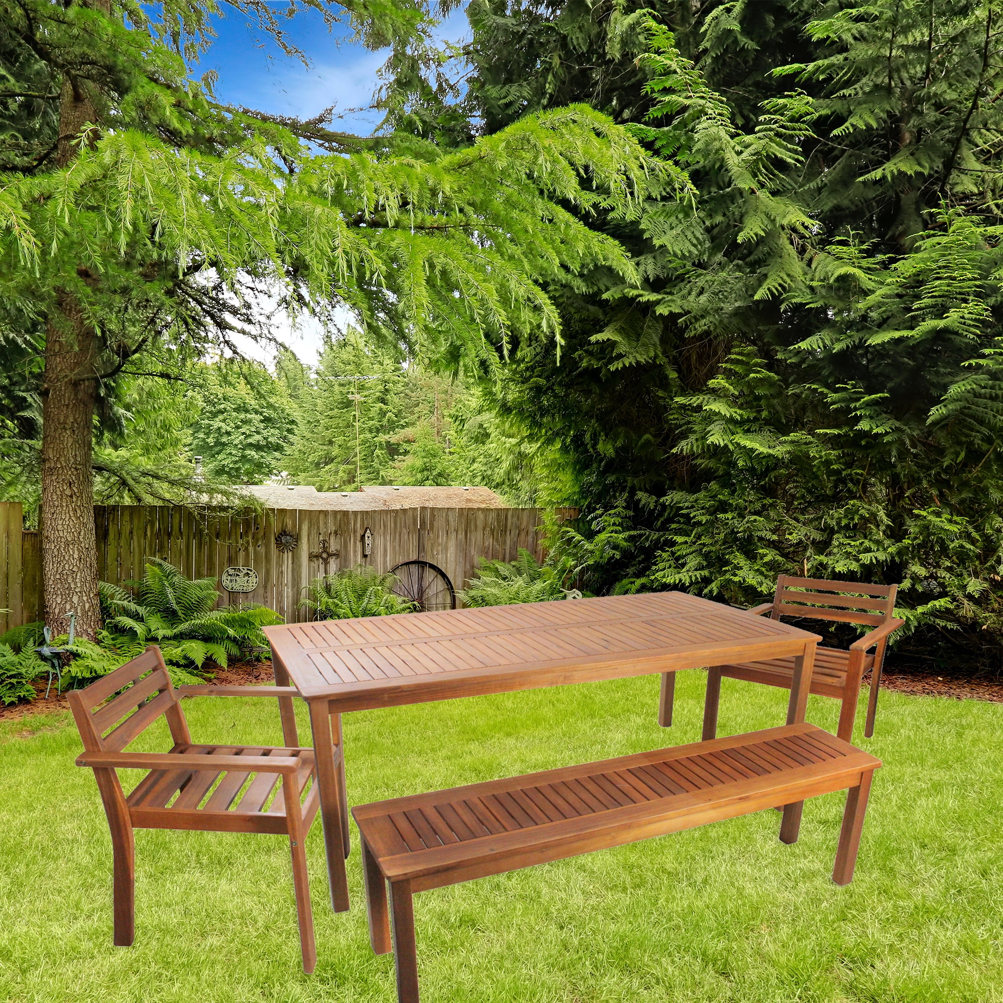 4-Piece Acacia Wood Outdoor Patio Dining Set