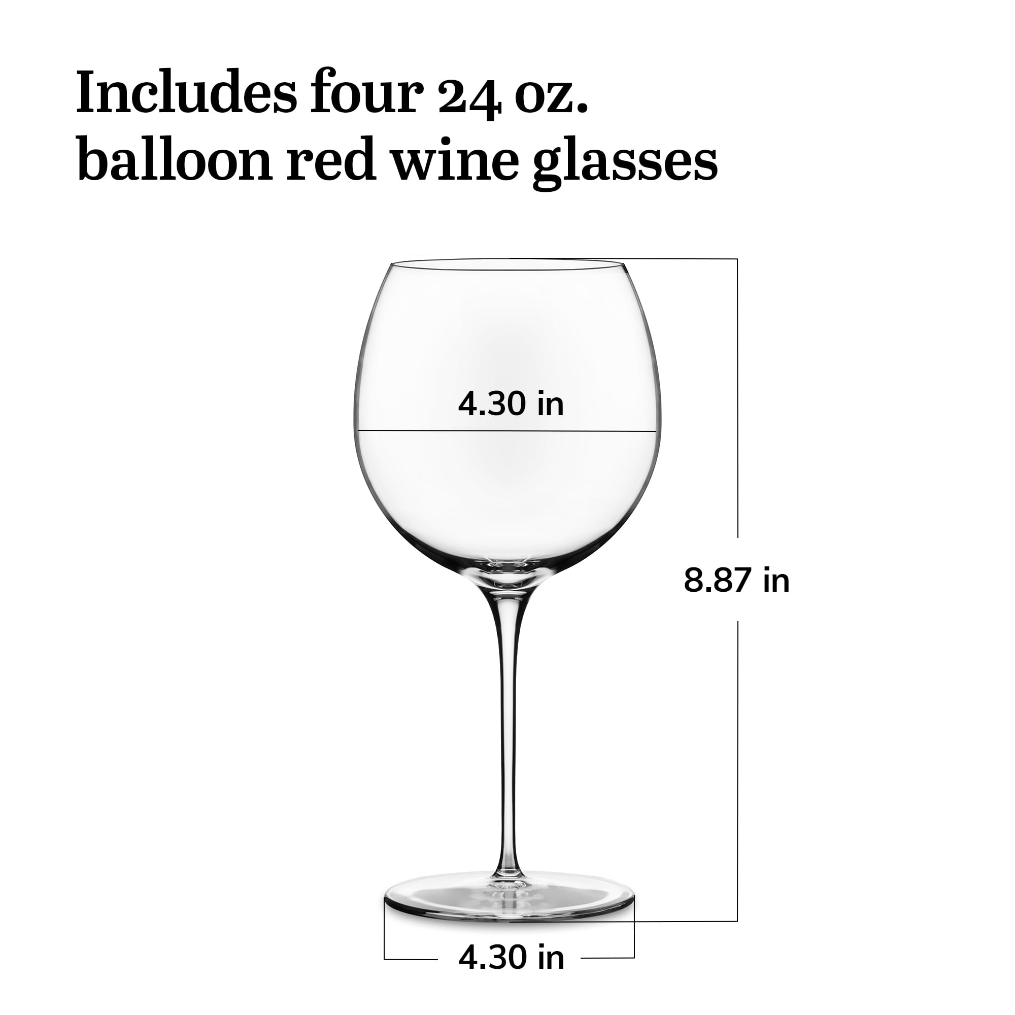 Libbey Signature Kentfield Balloon Wine Glasses Set of 4, 24 Oz Elegant Large Red Wine Glasses, Red Wine Glass Gift Set for Weddings, Birthdays, and More
