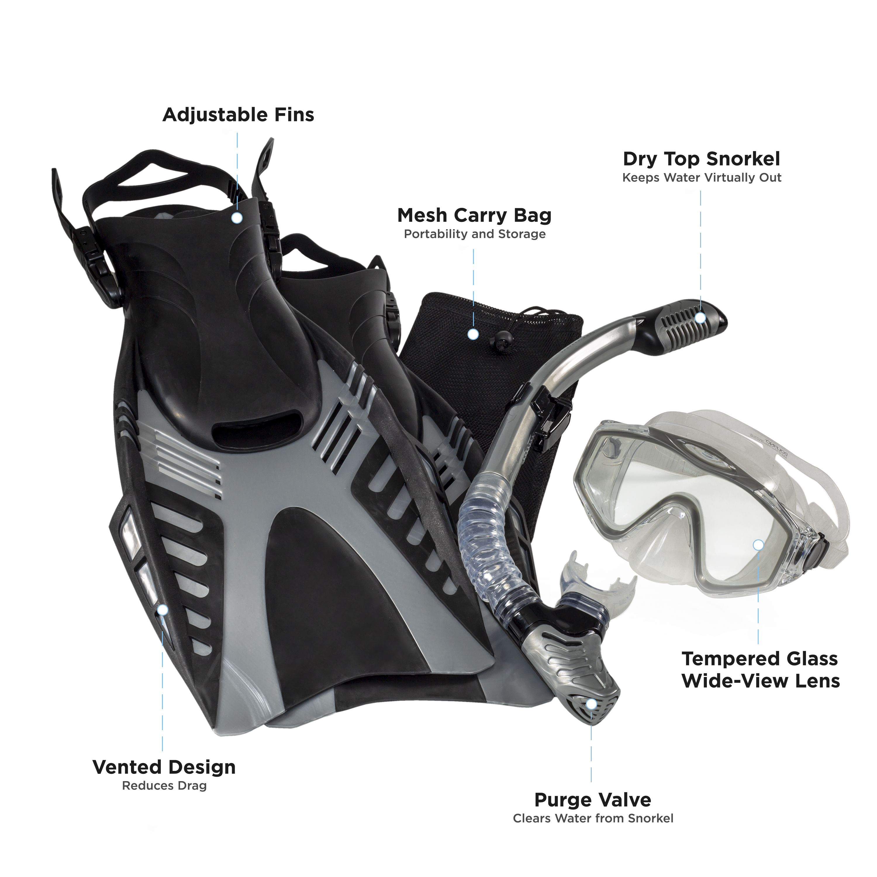 Dolfino Dyna 5-Piece Snorkel Set with Carry Bag photo 3