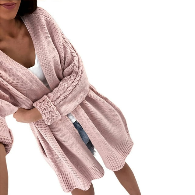 MIASHUI Cardigan Tricoté à Manches Longues pour Femmes, Automne Ouvert Chandail Confortable pour Femmes Rose, Taille Unique