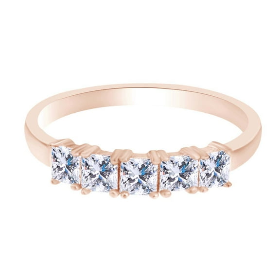 AFFY Princess Shape White Cubic Zirconia Eternity Promise Ring In 14k Rose Gold Over Sterling Silver Ring Size-4