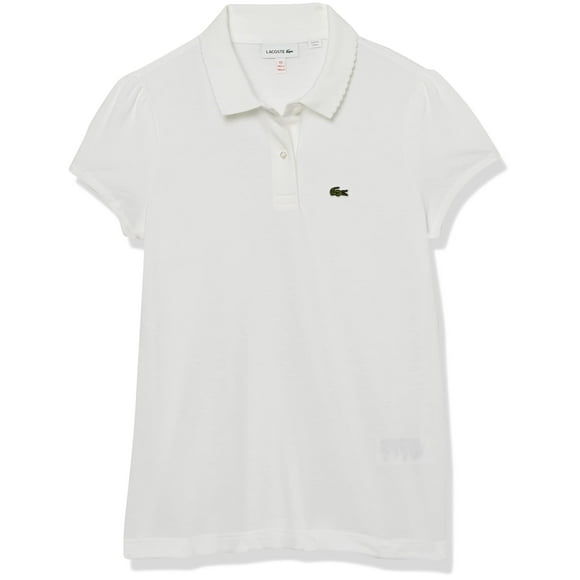 Lacoste Big Girl Short Sleeve Mini Pique Iconic Polo, White, 12