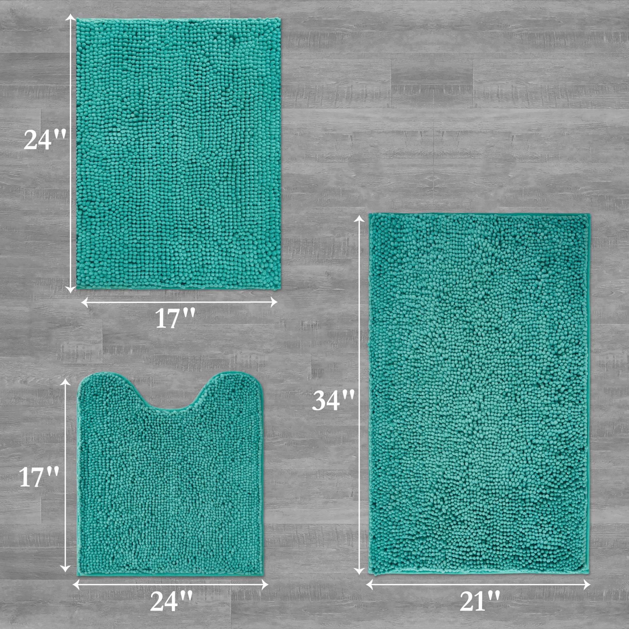 Resort Collection Chenille Plush Loop Bath Mats, 3-Piece Set