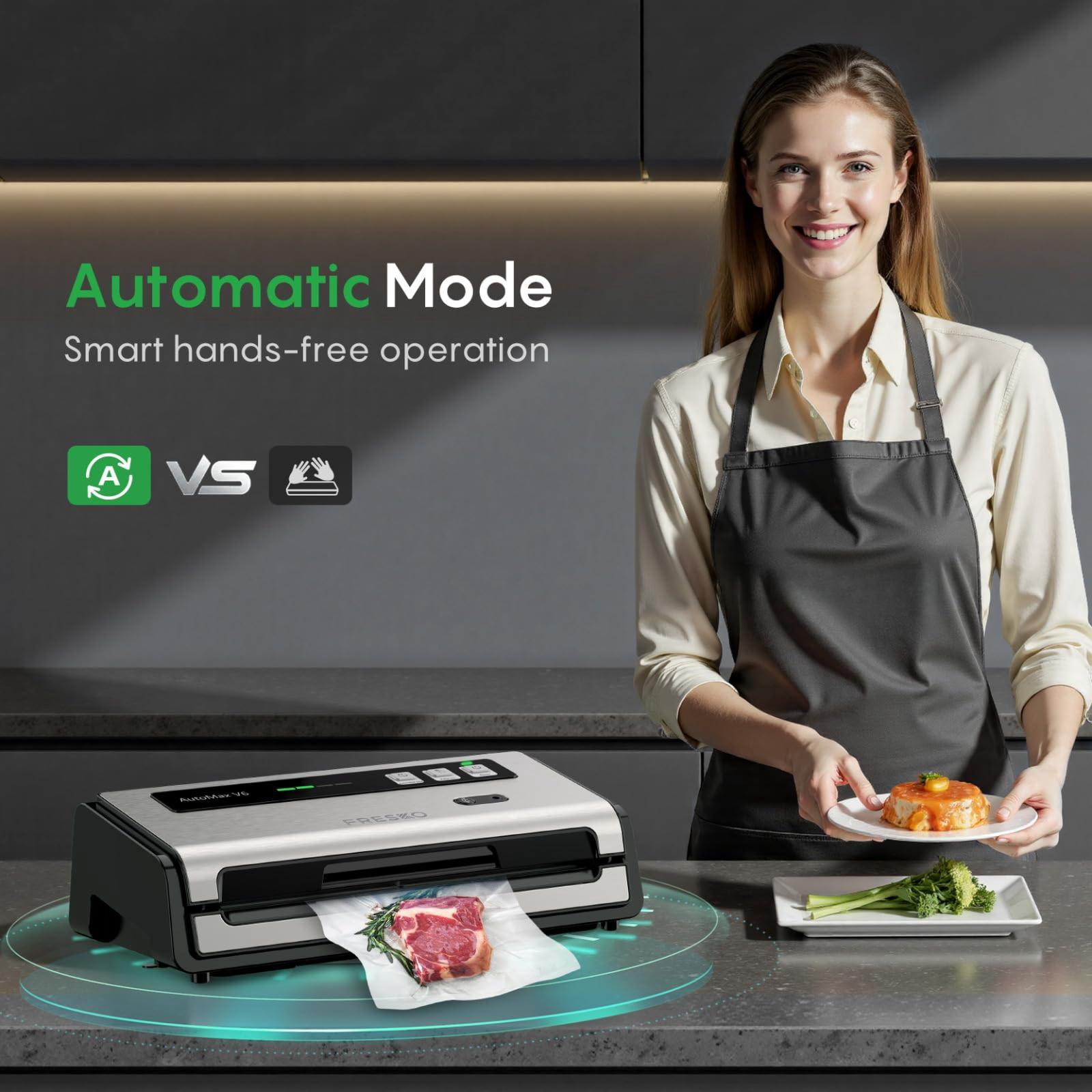 Food Vacuum Sealer Silver Large with Automatic Bag Detection