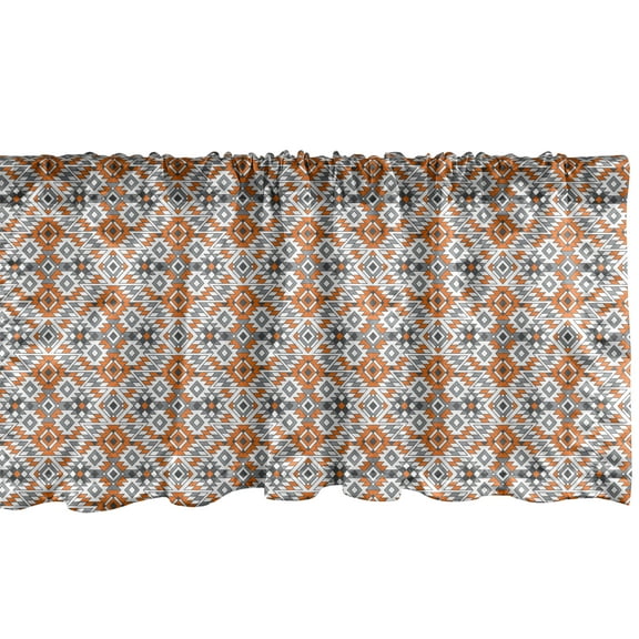 Ambesonne Ethnic Window Valance, Zigzags and Geometrical Folk, 54" X 12", Orange Dimgray Grey