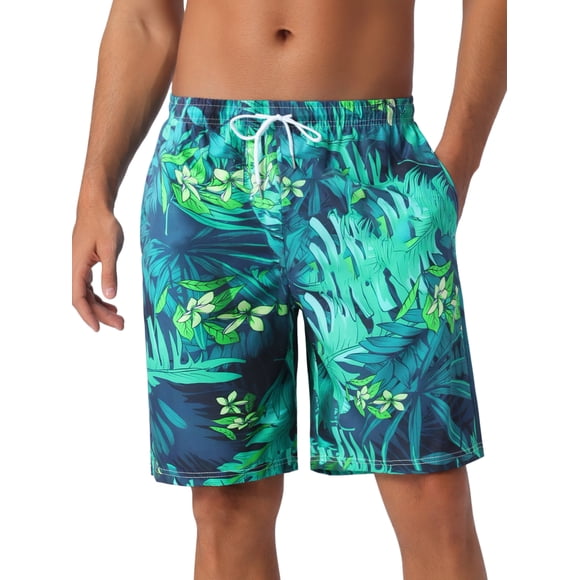INSPIRAR CHIC Pantalones Cortos de Baño de Verano Hawaianos para Hombre con Estampado Floral Tropical y Cintura Elástica con Cordón 32 Verde Oscuro