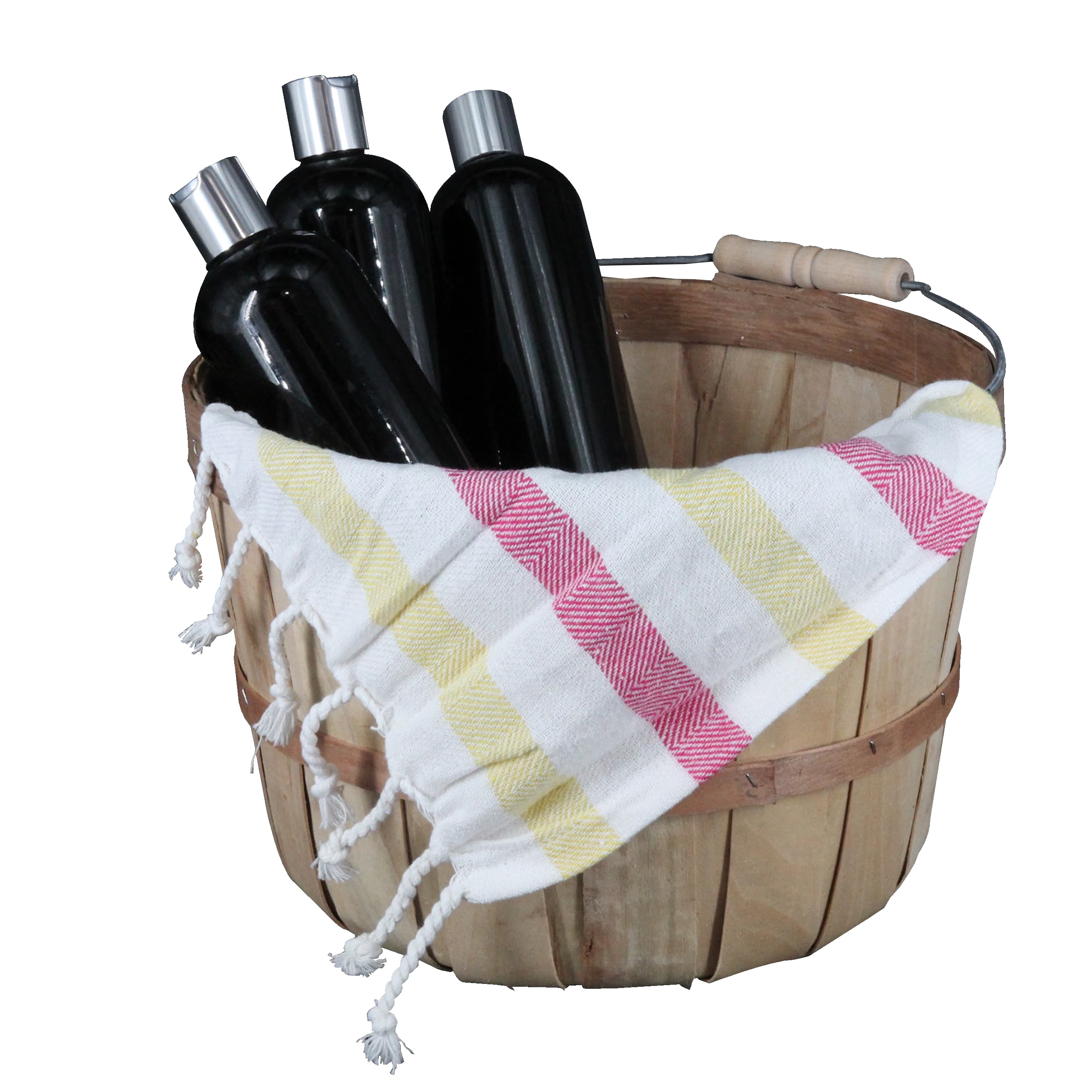 SSWBasics One Peck Basket With Handle - Set of 3 - Natural Unfinished Pine Wood Apple